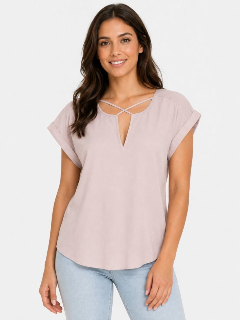 Express Satin Cross Front Gramercy Top in Blush Pink - XXS